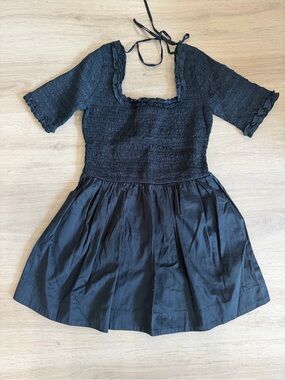 Women’s Black Smocked Square-Neck Mini Dress